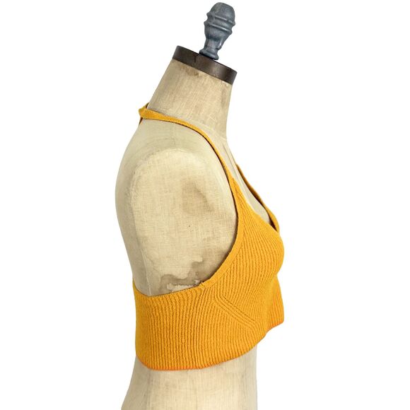RAG & BONE Soleil Cotton Rib Bra Crop Top S T-Back Strap Deep Yellow EUC B25 - Picture 3 of 6